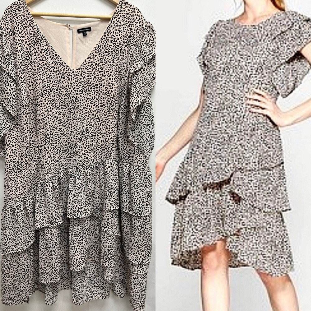 Who What Wear Leopard Print Blush Pink Ruffle Dress Size 3X